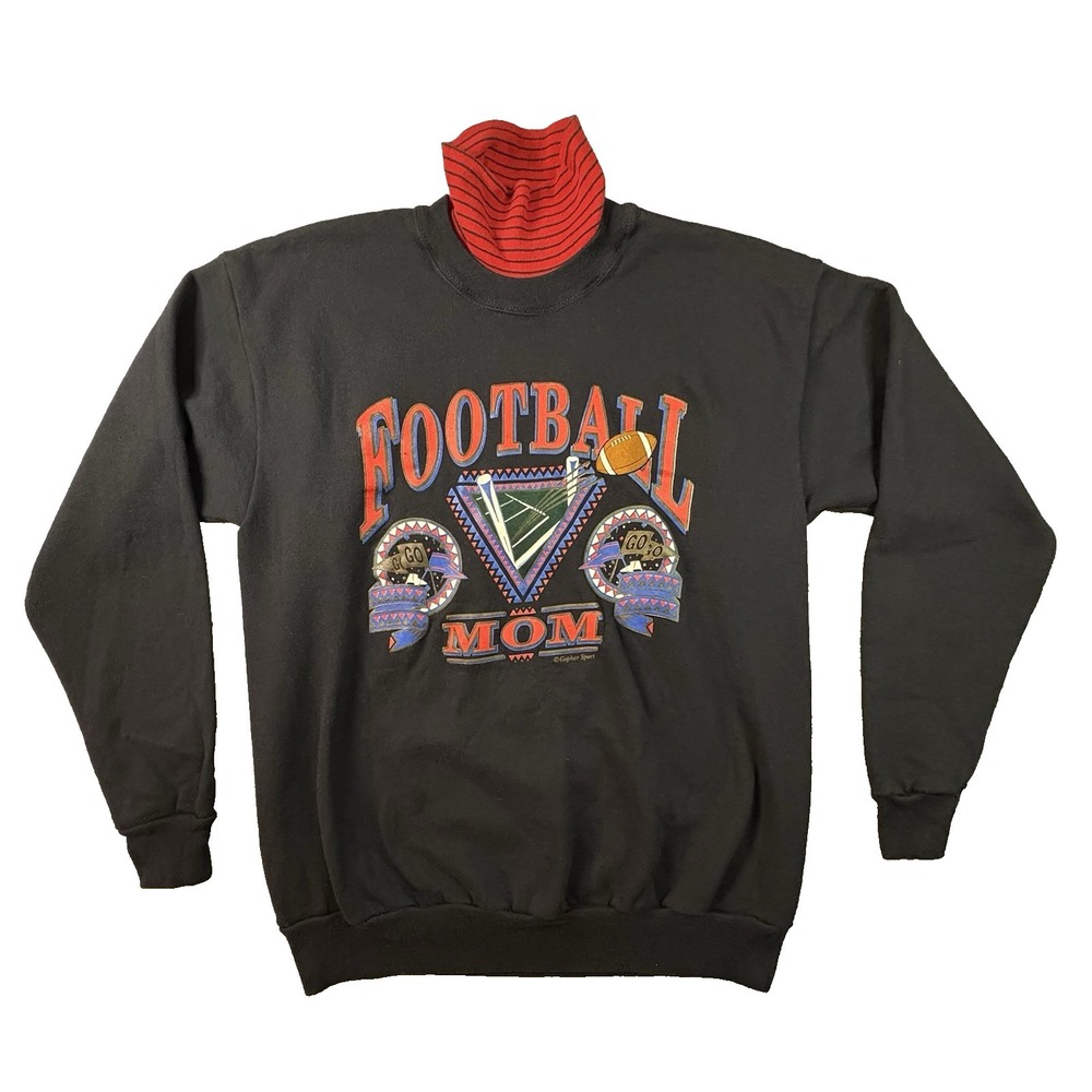 VTG Gopher Sport Women's XL Black Football Mom Mock Neck Sweatshirt USA Made